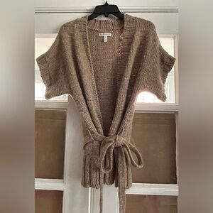 Aeropostale Beige Cardigan Sweater Tie Closure Short Sleeve Size Large